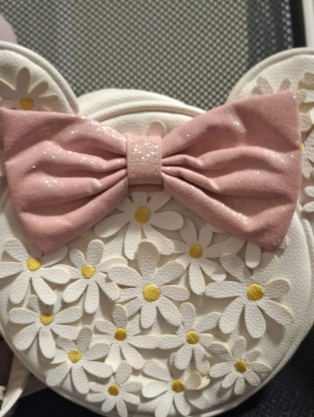Disney White Daisy Ear Crossbody with Pink Glitter Bow and Minnie Mouse Charm